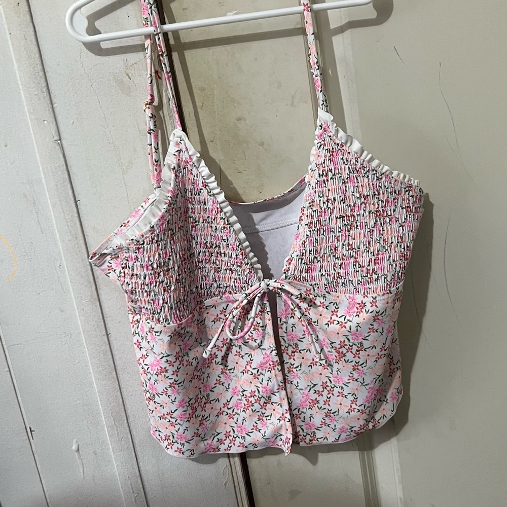 Floral Pink Smocked Swimsuit Top